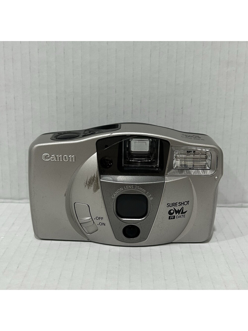 Canon Sure Shot Owl PF Date 35mm Film Camera Silver Untested AS-IS